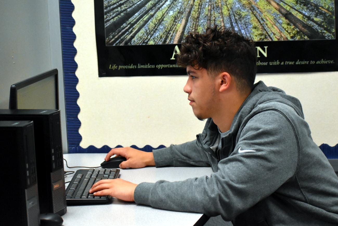 Student at computer